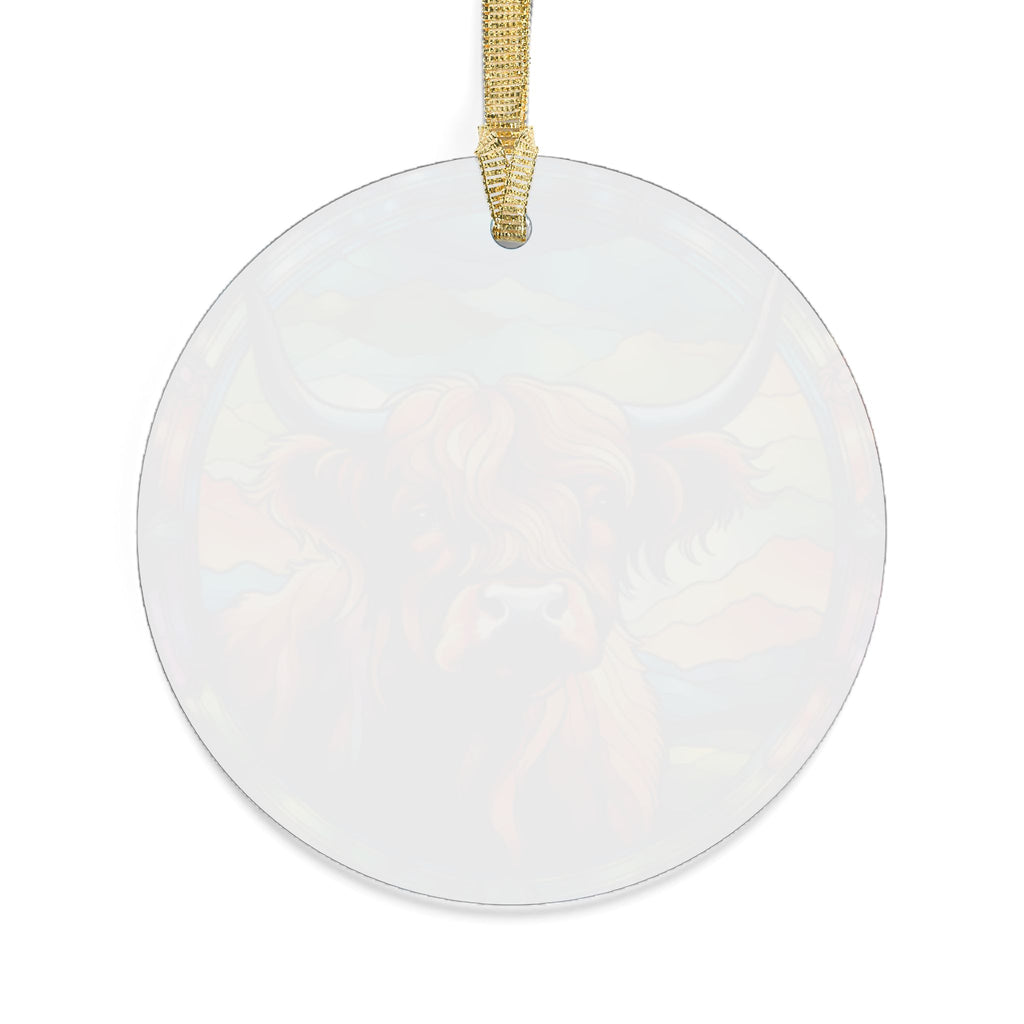 Highland Cow Illustration Acrylic Ornament | Colorful Highland Cattle Round Ornament