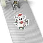 Christmas Ghost Kiss-Cut Sticker — Cute Santa Hat, Candy Cane & Holly Decal