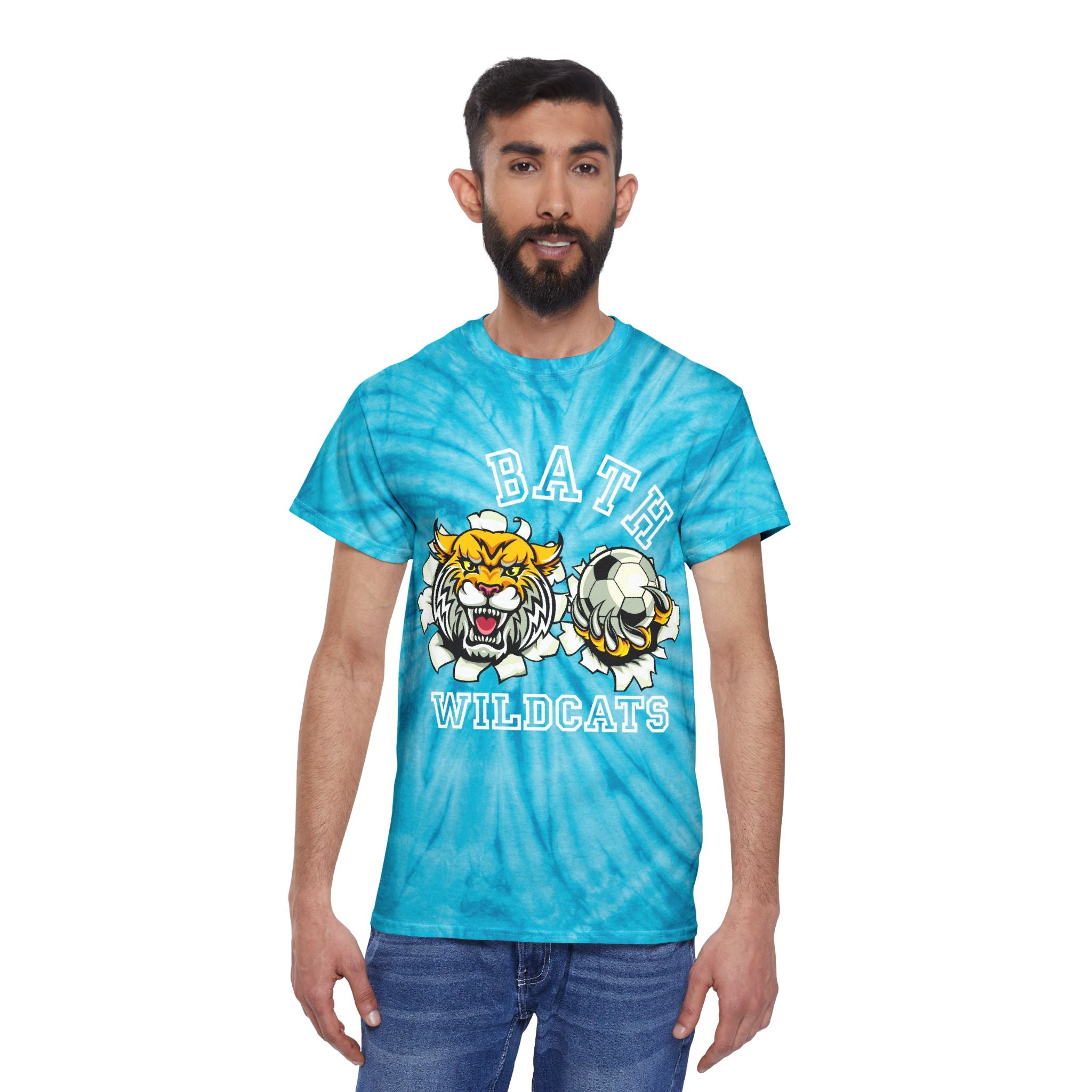 Bath Wildcats Yellow Tie-Dye Tee Soccer Design — Cyclone Spiral Graphic Shirt