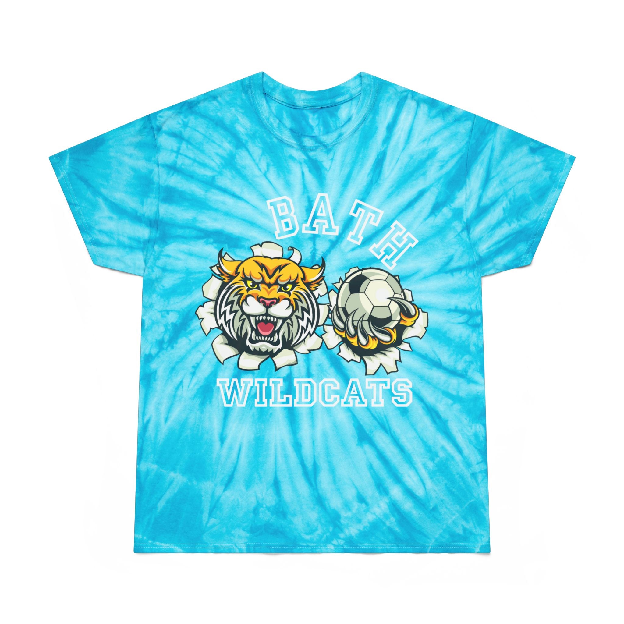 Bath Wildcats Yellow Tie-Dye Tee Soccer Design — Cyclone Spiral Graphic Shirt
