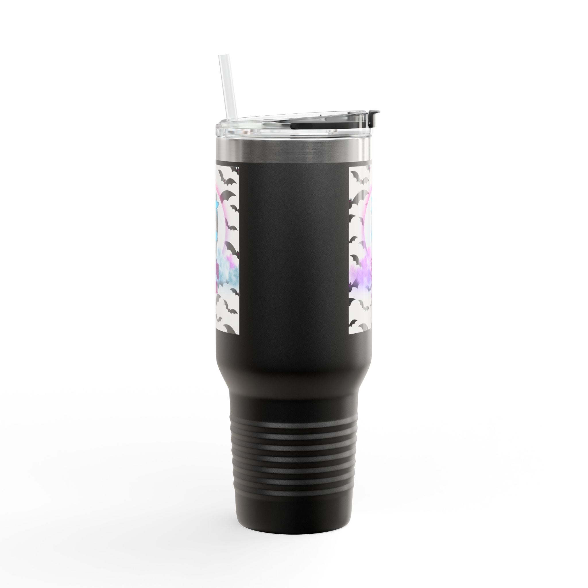 40oz Insulated Travel Mug – “Spooky Mom” Bat & Skull Design