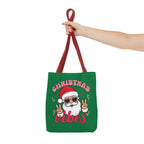 Christmas Vibes Tote Bag — Cute Santa with Heart Sunglasses Holiday Shopping Bag