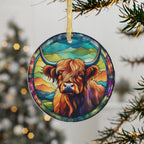 Highland Cow Illustration Acrylic Ornament | Colorful Highland Cattle Round Ornament
