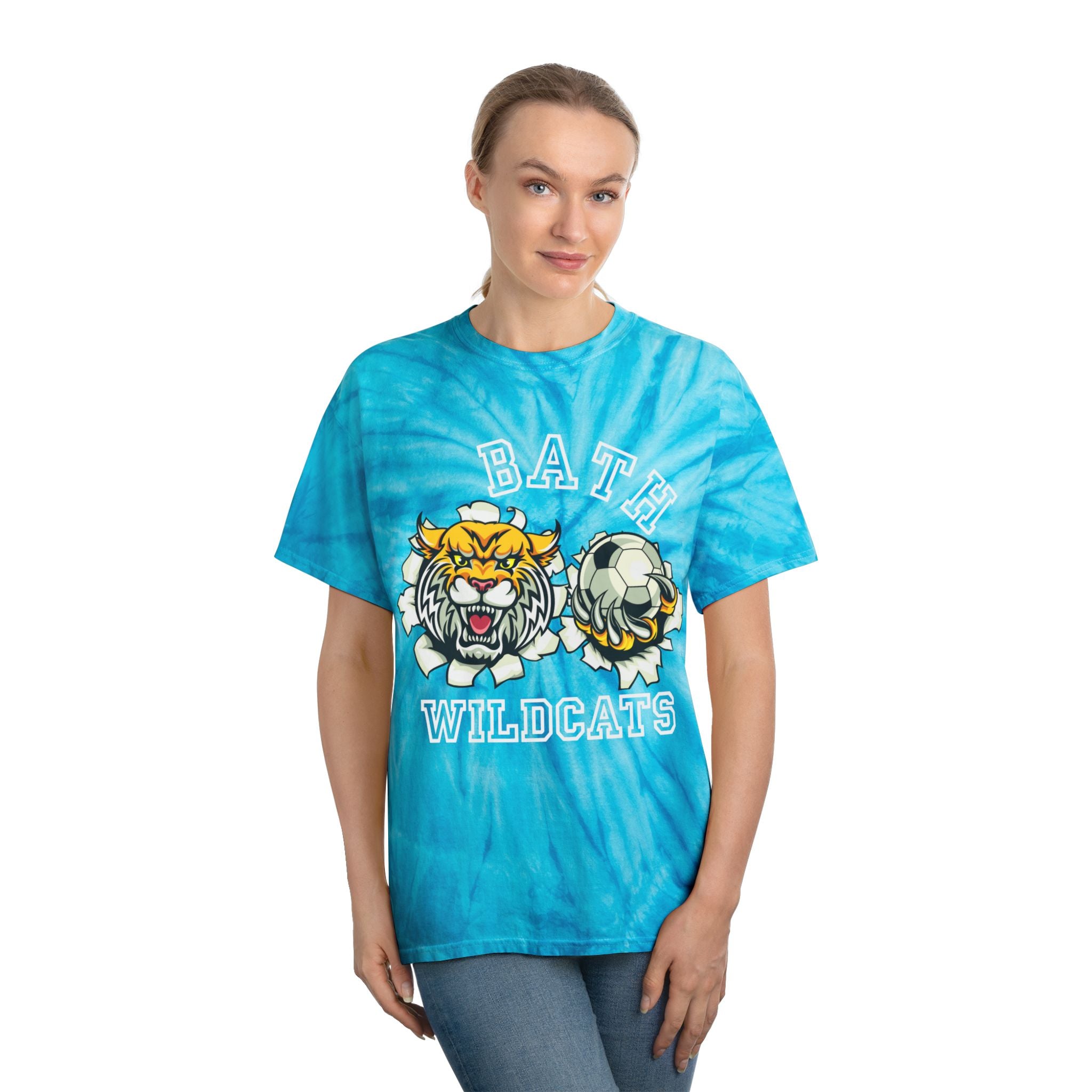 Bath Wildcats Yellow Tie-Dye Tee Soccer Design — Cyclone Spiral Graphic Shirt