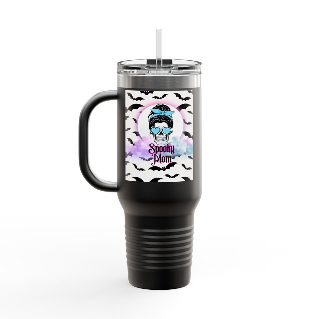 40oz Insulated Travel Mug – “Spooky Mom” Bat & Skull Design