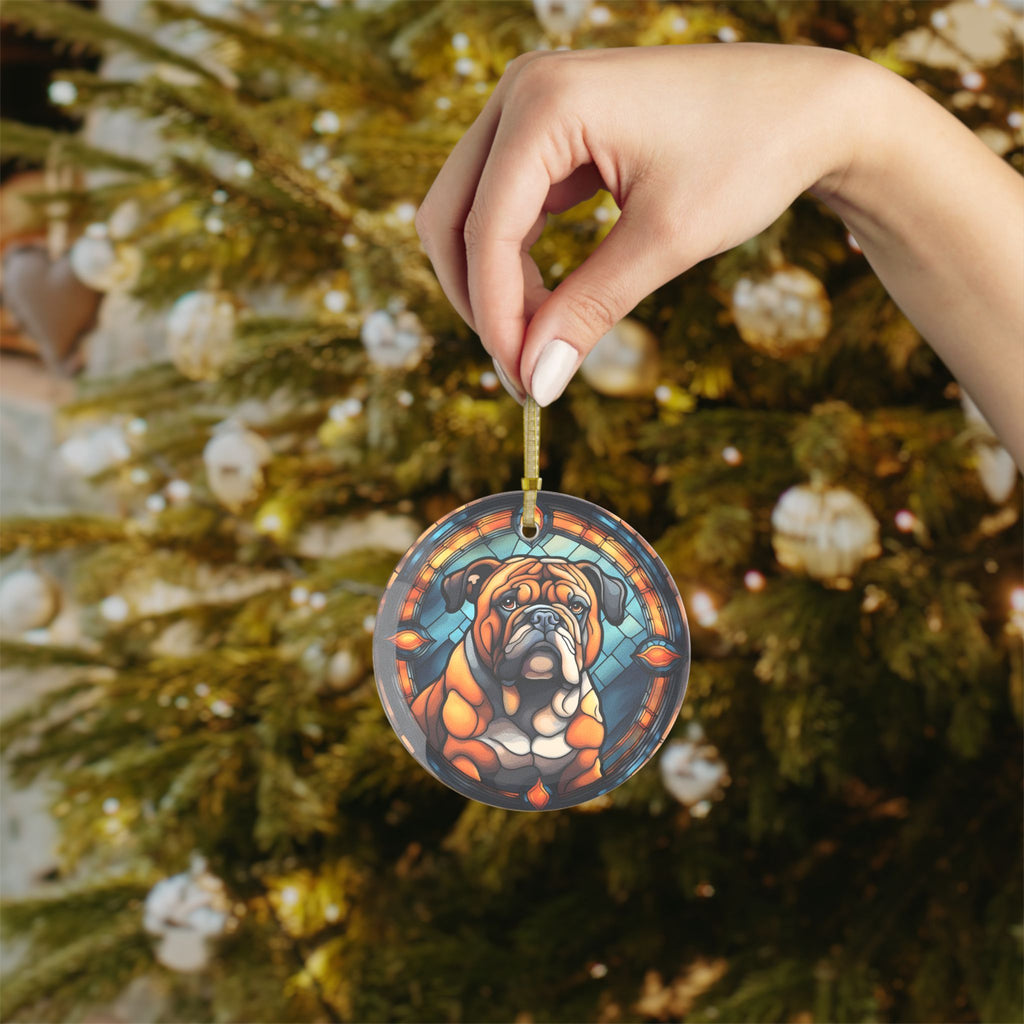 Bulldog Stained Glass Ornament