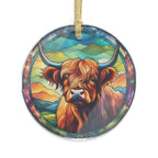 Highland Cow Illustration Acrylic Ornament | Colorful Highland Cattle Round Ornament