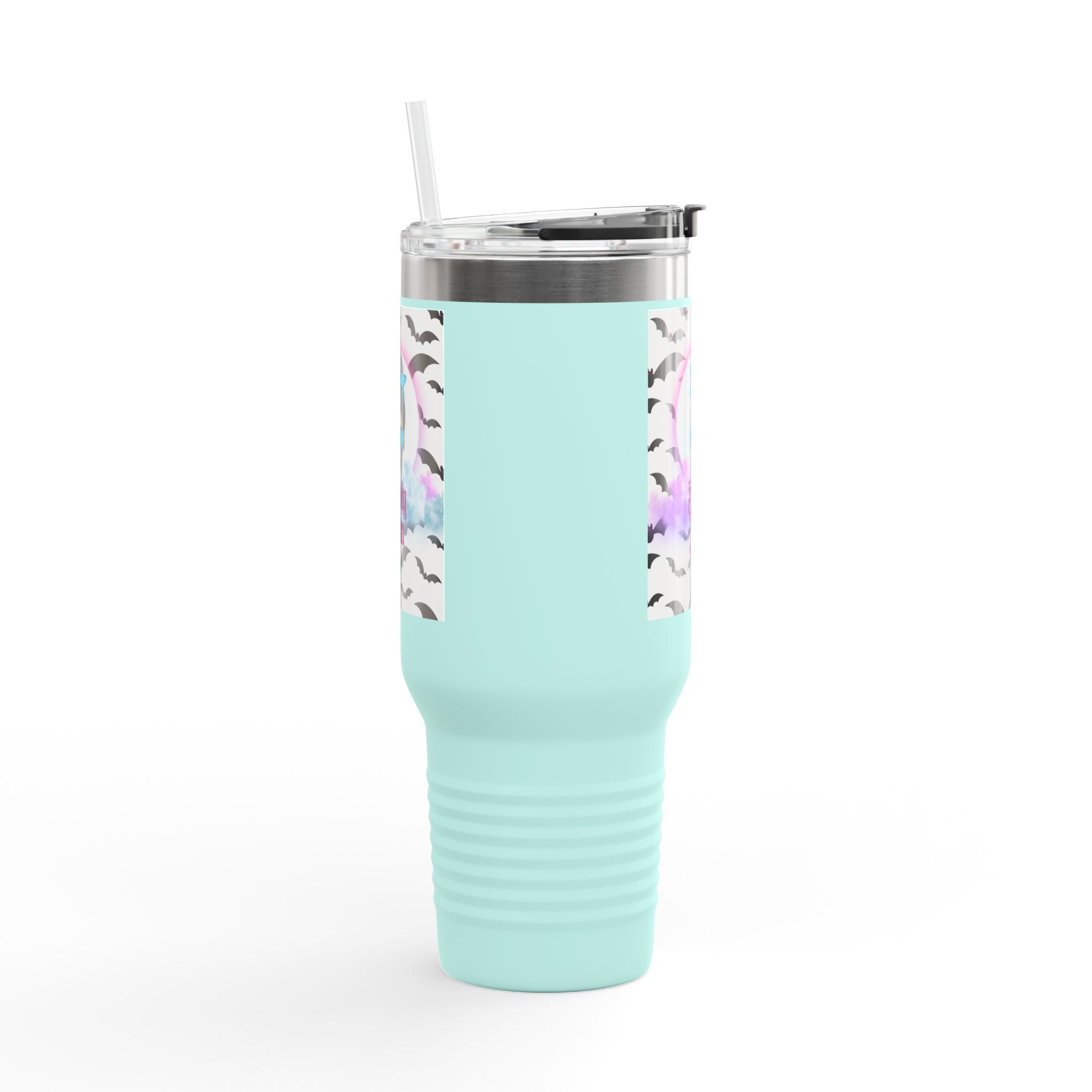40oz Insulated Travel Mug – “Spooky Mom” Bat & Skull Design