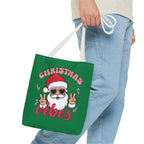 Christmas Vibes Tote Bag — Cute Santa with Heart Sunglasses Holiday Shopping Bag