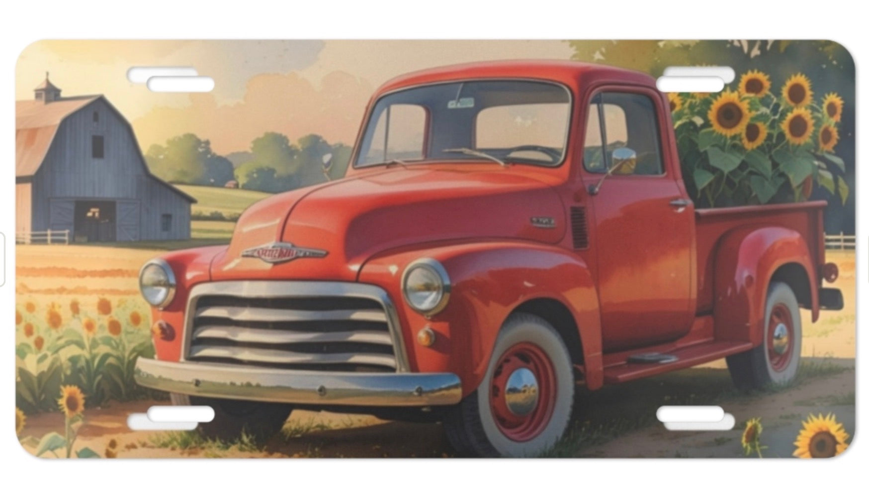 Sunflowers in a “Little Red Truck” vanity plate